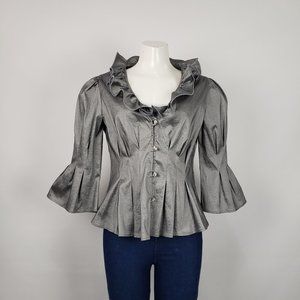 Joseph Ribkoff Silver Ruffle Jacket Size 12